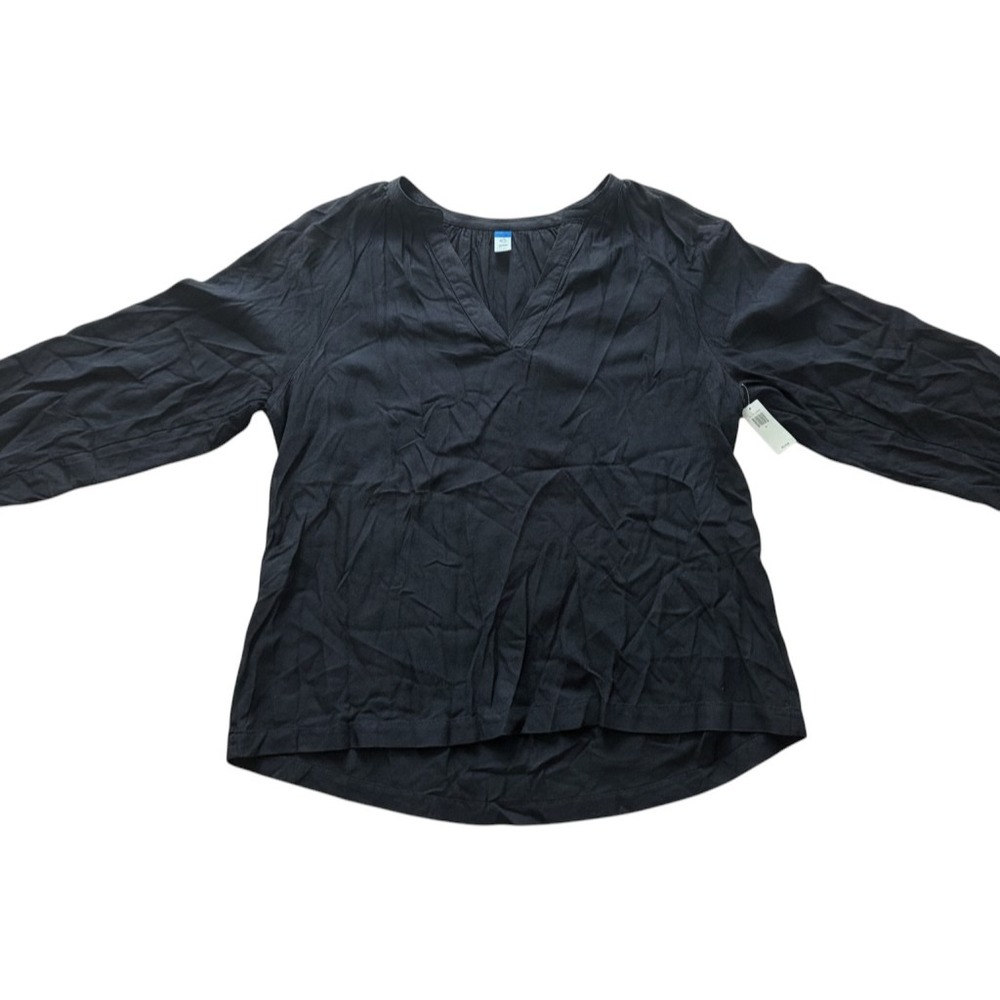 Old Navy Womens Black V-Neck Long Sleeve Rayon Blouse Relaxed Fit Size L NWT